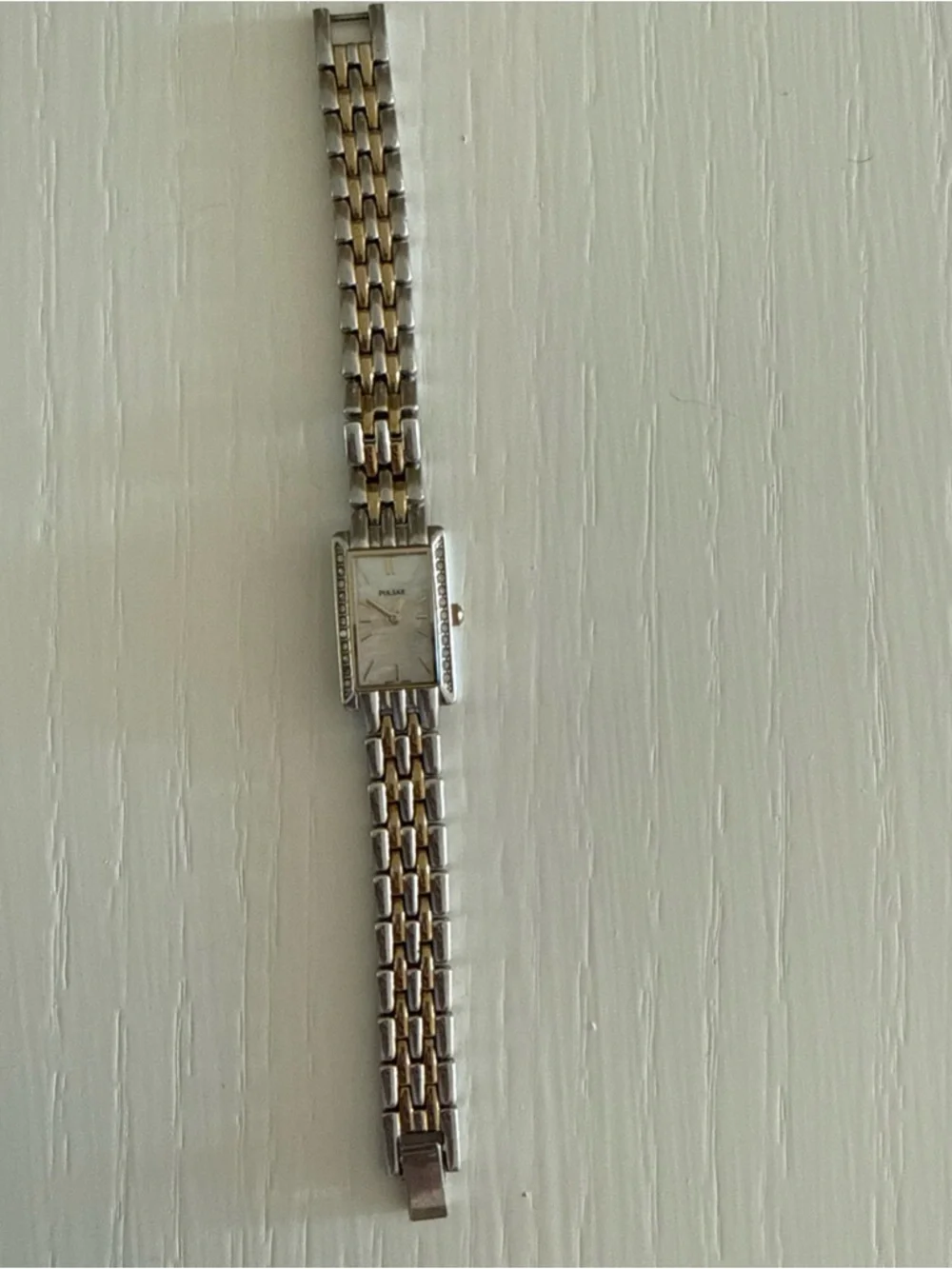 Pulsar Women's Two-Tone Rectangular Crystal Watch - Silver/Gold, Swaroski Bezel